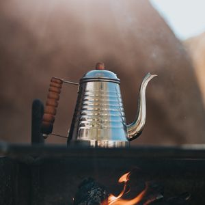 Preview wallpaper kettle, bonfire, camping, hiking