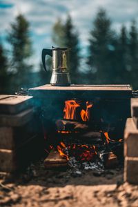 Preview wallpaper kettle, campfire, hiking, camping