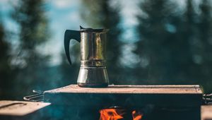 Preview wallpaper kettle, campfire, hiking, camping