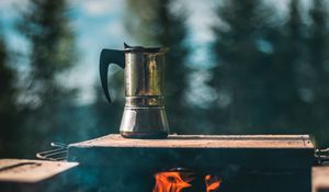 Preview wallpaper kettle, campfire, hiking, camping