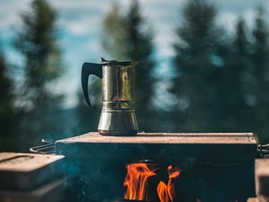 Preview wallpaper kettle, campfire, hiking, camping