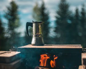 Preview wallpaper kettle, campfire, hiking, camping