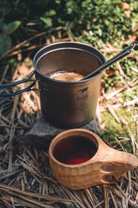 Preview wallpaper kettle, mug, drink, camping, aesthetics