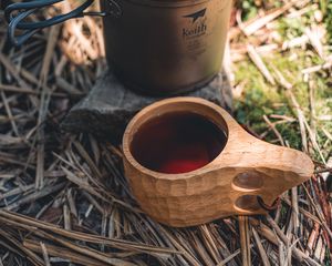 Preview wallpaper kettle, mug, drink, camping, aesthetics