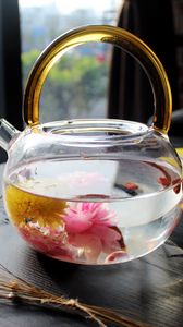 Preview wallpaper kettle, tea, flowers