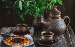 Preview wallpaper kettle, tea, tea party, pastries