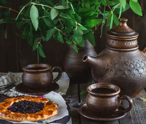 Preview wallpaper kettle, tea, tea party, pastries