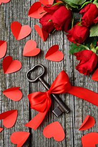 Preview wallpaper key, ribbon, hearts, roses