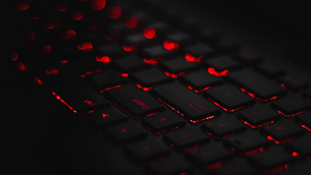 1280x720 Wallpaper keyboard, backlight, red, glare, bokeh