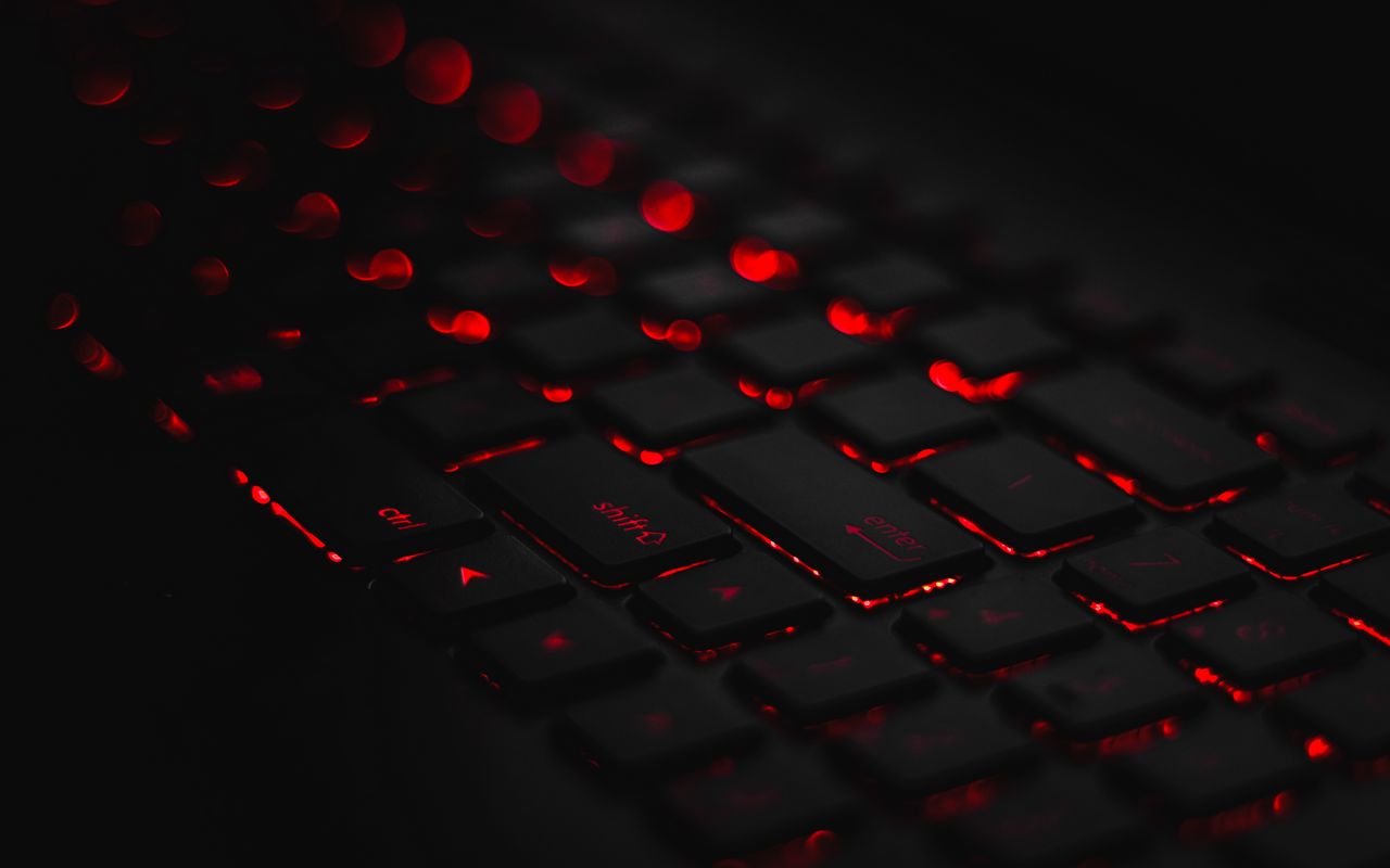 1280x800 Wallpaper keyboard, backlight, red, glare, bokeh