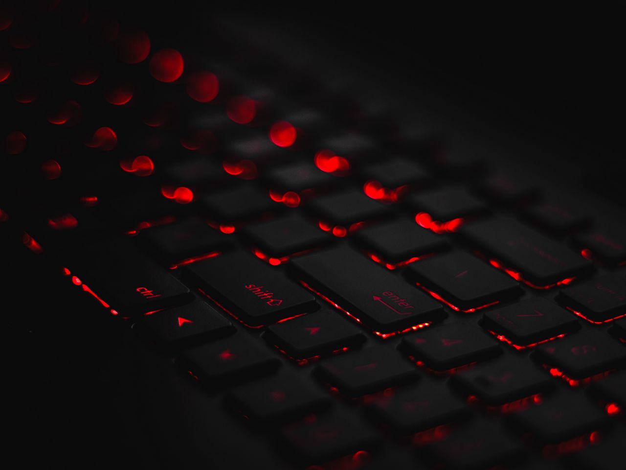 1280x960 Wallpaper keyboard, backlight, red, glare, bokeh