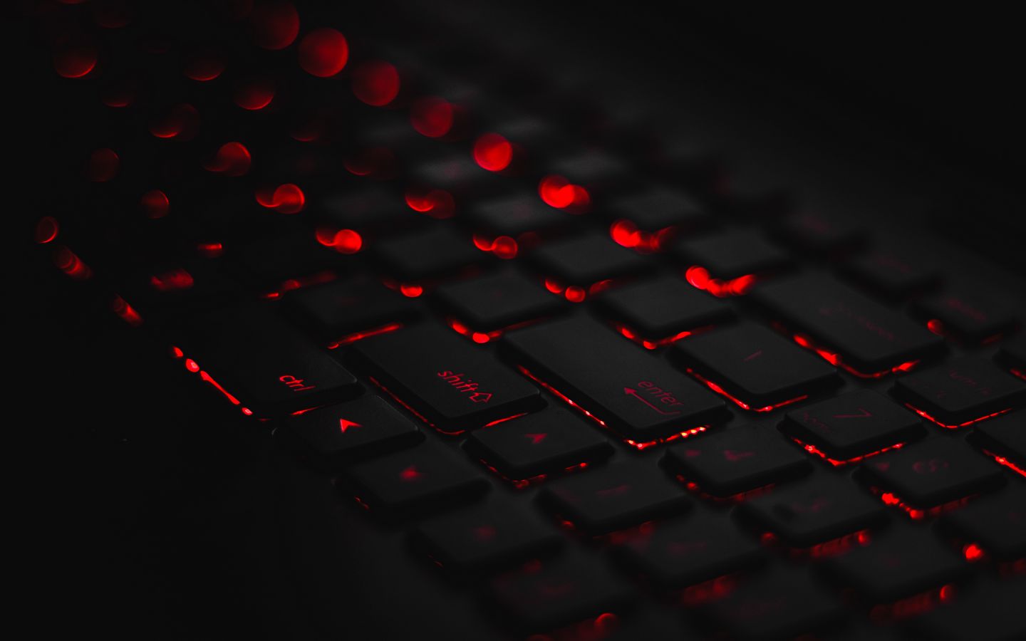 1440x900 Wallpaper keyboard, backlight, red, glare, bokeh