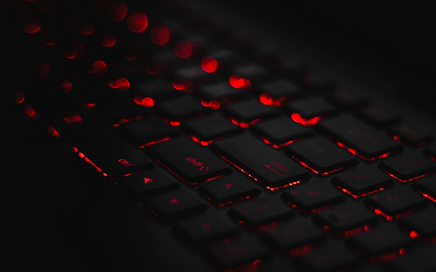 1680x1050 Wallpaper keyboard, backlight, red, glare, bokeh