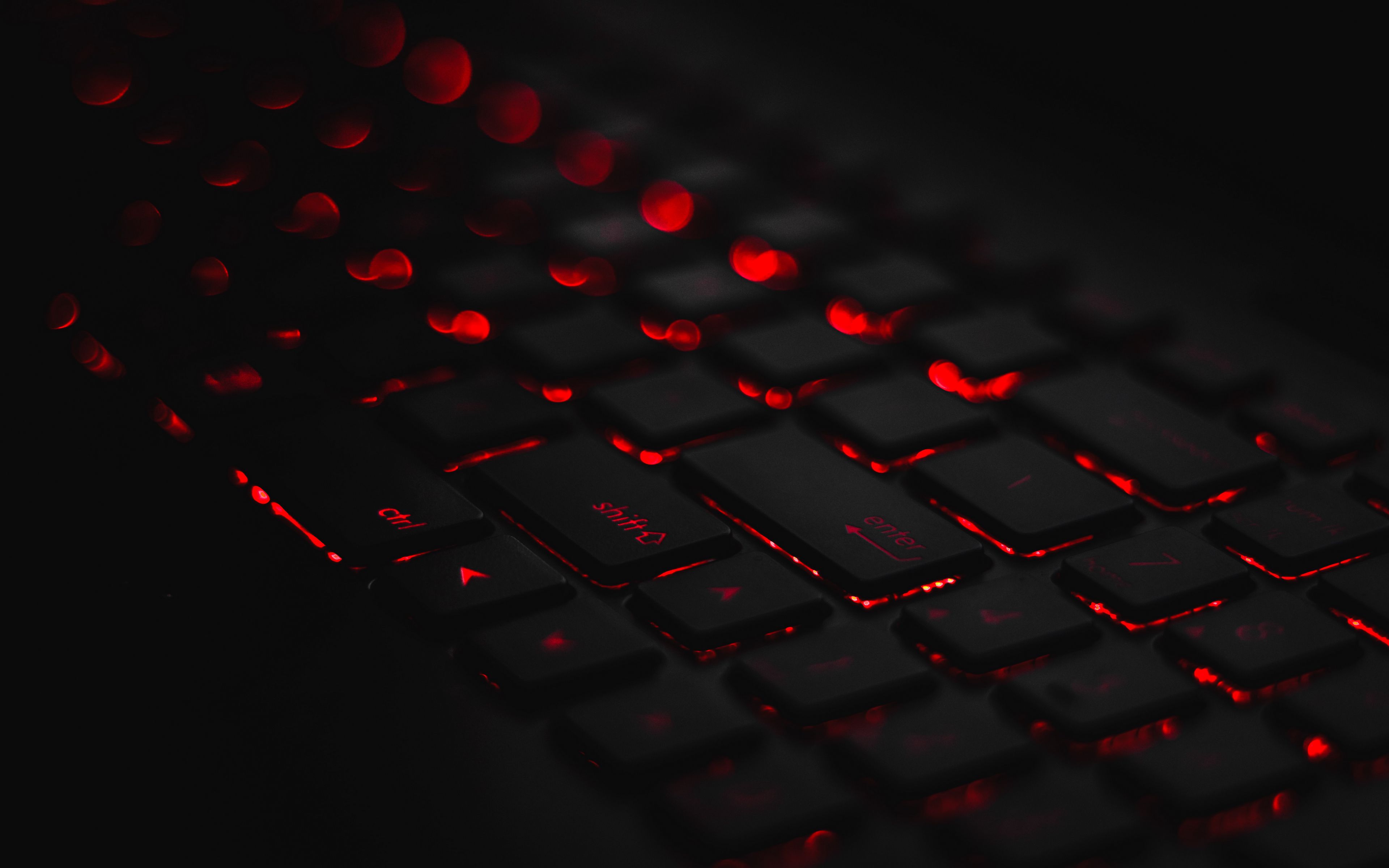 3840x2400 Wallpaper keyboard, backlight, red, glare, bokeh