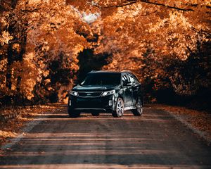 Preview wallpaper kia, car, front view, black, road
