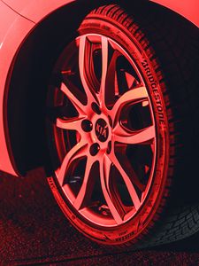 Preview wallpaper kia, machine, wheel, tire, red