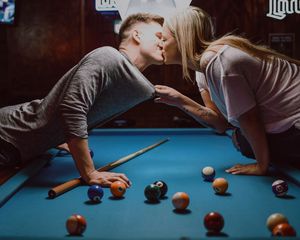 Preview wallpaper kiss, love, billiards, couple, tenderness