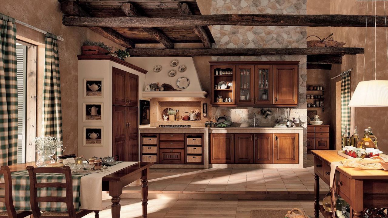 Wallpaper kitchen, vintage, interior, furniture, wooden