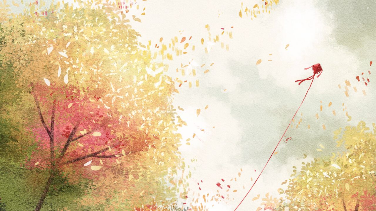Wallpaper kite, forest, trees, autumn, art