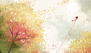 Preview wallpaper kite, forest, trees, autumn, art