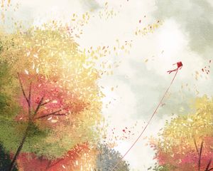 Preview wallpaper kite, forest, trees, autumn, art