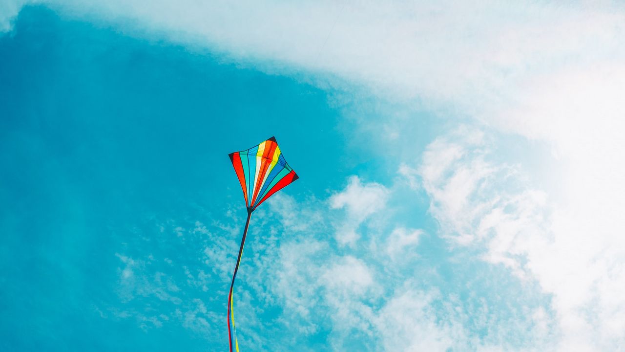 Wallpaper kite, ribbons, colorful, sky, clouds