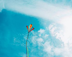 Preview wallpaper kite, ribbons, colorful, sky, clouds