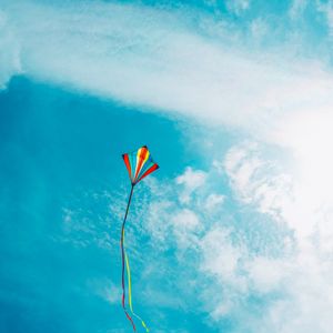 Preview wallpaper kite, ribbons, colorful, sky, clouds