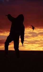 Preview wallpaper kite, silhouette, sunset, sky