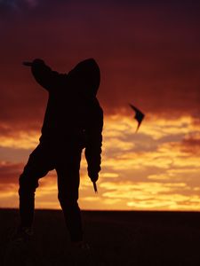 Preview wallpaper kite, silhouette, sunset, sky