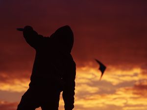 Preview wallpaper kite, silhouette, sunset, sky