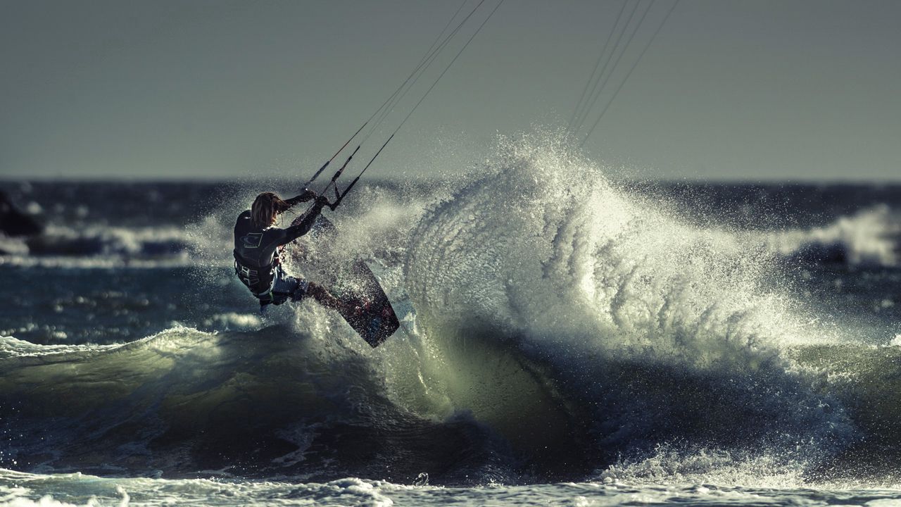 Wallpaper kite surfing, sportsman, sea, ocean, wave