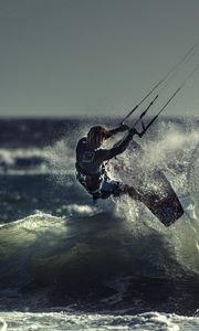 Preview wallpaper kite surfing, sportsman, sea, ocean, wave