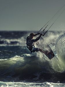 Preview wallpaper kite surfing, sportsman, sea, ocean, wave