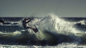 Preview wallpaper kite surfing, sportsman, sea, ocean, wave