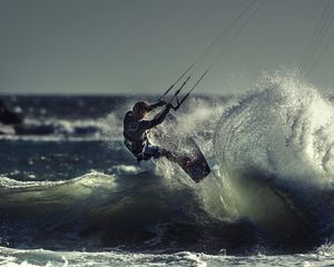 Preview wallpaper kite surfing, sportsman, sea, ocean, wave