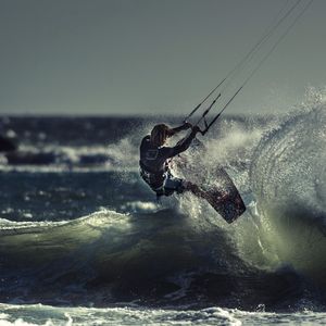 Preview wallpaper kite surfing, sportsman, sea, ocean, wave