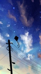 Preview wallpaper kite, wires, night, sky, clouds