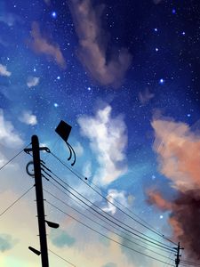 Preview wallpaper kite, wires, night, sky, clouds