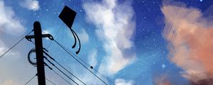 Preview wallpaper kite, wires, night, sky, clouds