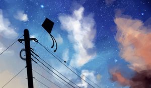 Preview wallpaper kite, wires, night, sky, clouds