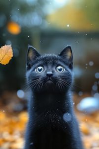 Preview wallpaper kitten, cat, autumn, snow, cute