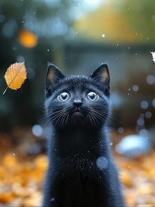 Preview wallpaper kitten, cat, autumn, snow, cute