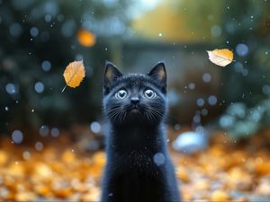 Preview wallpaper kitten, cat, autumn, snow, cute