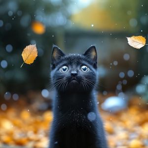 Preview wallpaper kitten, cat, autumn, snow, cute