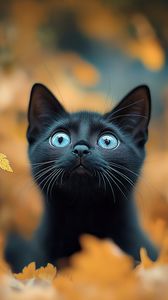 Preview wallpaper kitten, cat, autumn, fallen leaves, cute