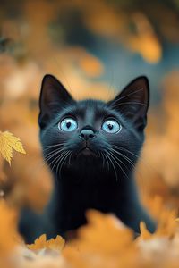 Preview wallpaper kitten, cat, autumn, fallen leaves, cute