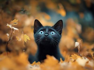 Preview wallpaper kitten, cat, autumn, fallen leaves, cute