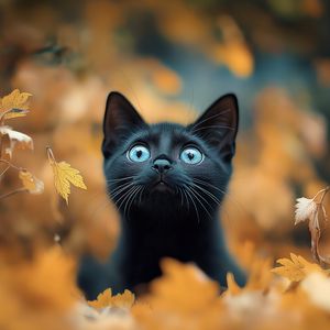 Preview wallpaper kitten, cat, autumn, fallen leaves, cute