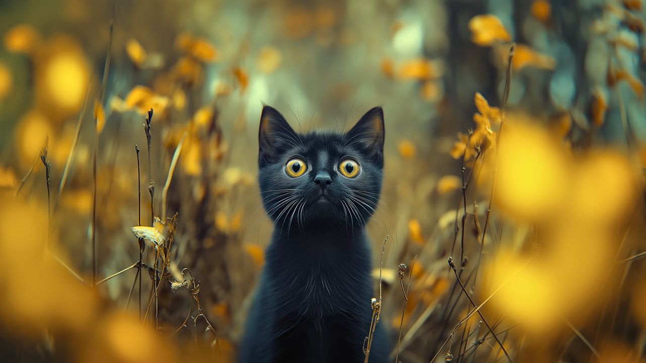 Wallpaper kitten, cat, pet, autumn, black, funny, cute